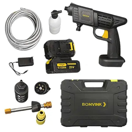 Lavadora de Pressão Portátil 21V Sem Fio Bomvink BOM-7001 – 2 Baterias + Kit Completo