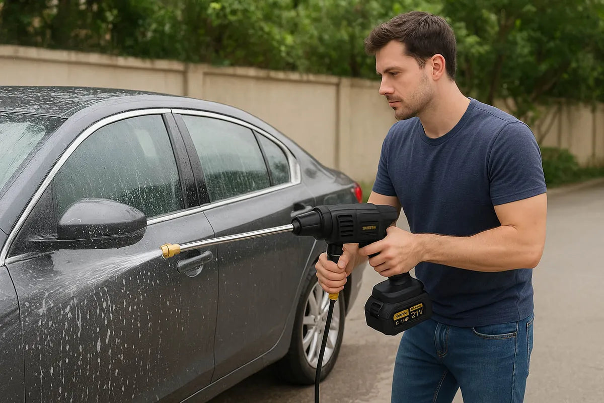 Lavadora de Pressão Portátil 21V Sem Fio Bomvink BOM-7001 – 2 Baterias + Kit Completo