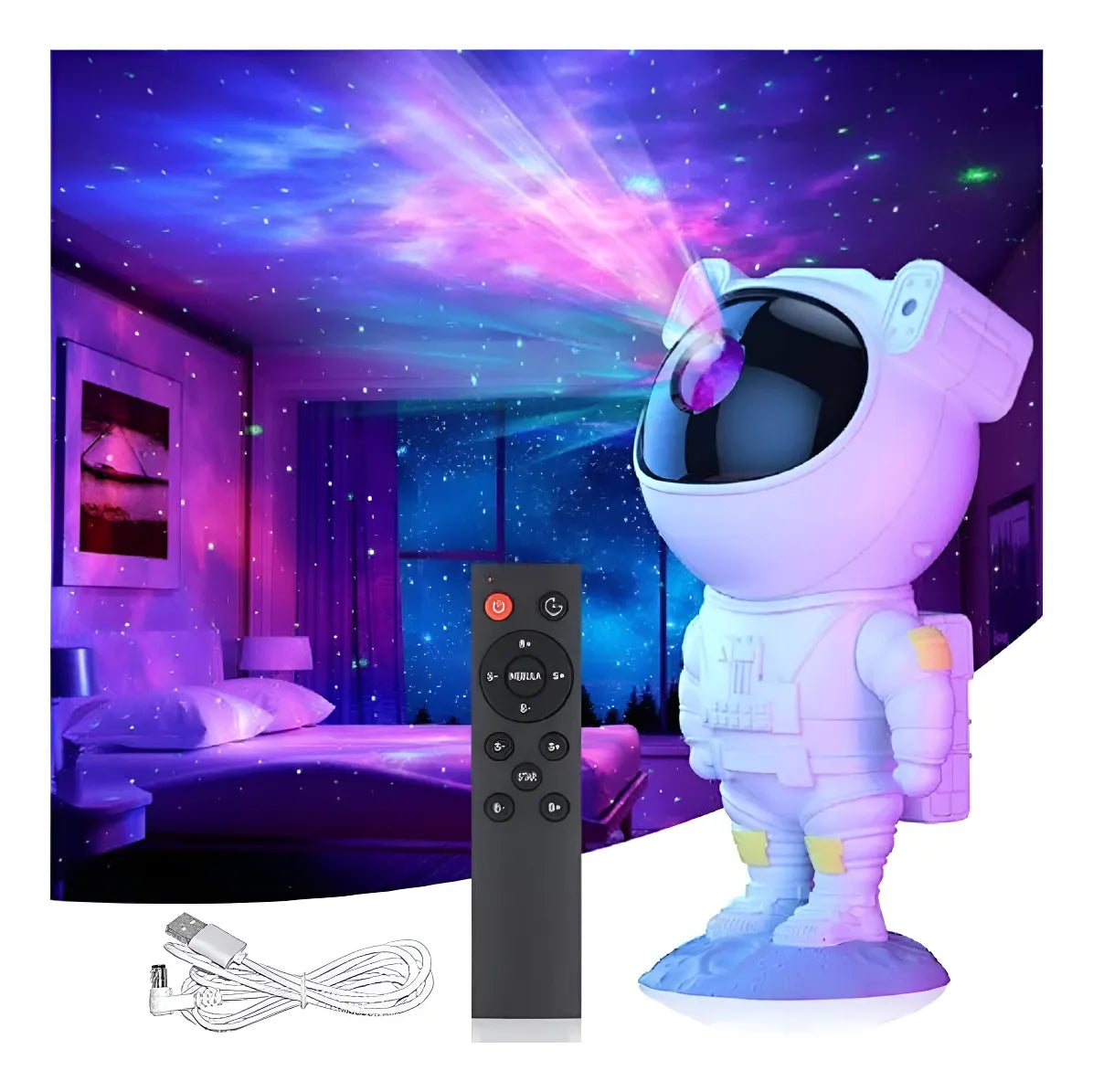 Projetor Astronauta Galáxia – Abajur Infantil com Estrelas 127/220V