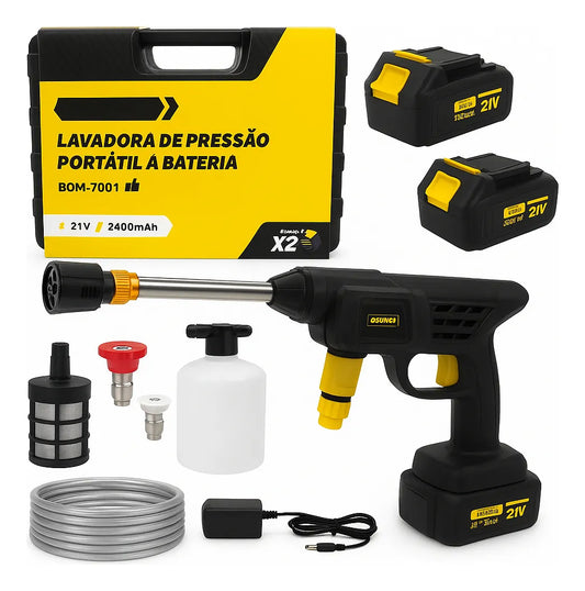 Lavadora de Pressão Portátil 21V Sem Fio Bomvink BOM-7001 – 2 Baterias + Kit Completo